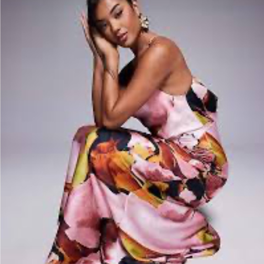 ASOS DESIGN strappy tie back cowl front satin maxi dress in print - Picture 9 of 9